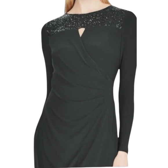 Ralph Lauren Black Sequin Keyhole Sheath
Faux Wrap Ruche Long Sleeve Dress - Picture 4 of 11